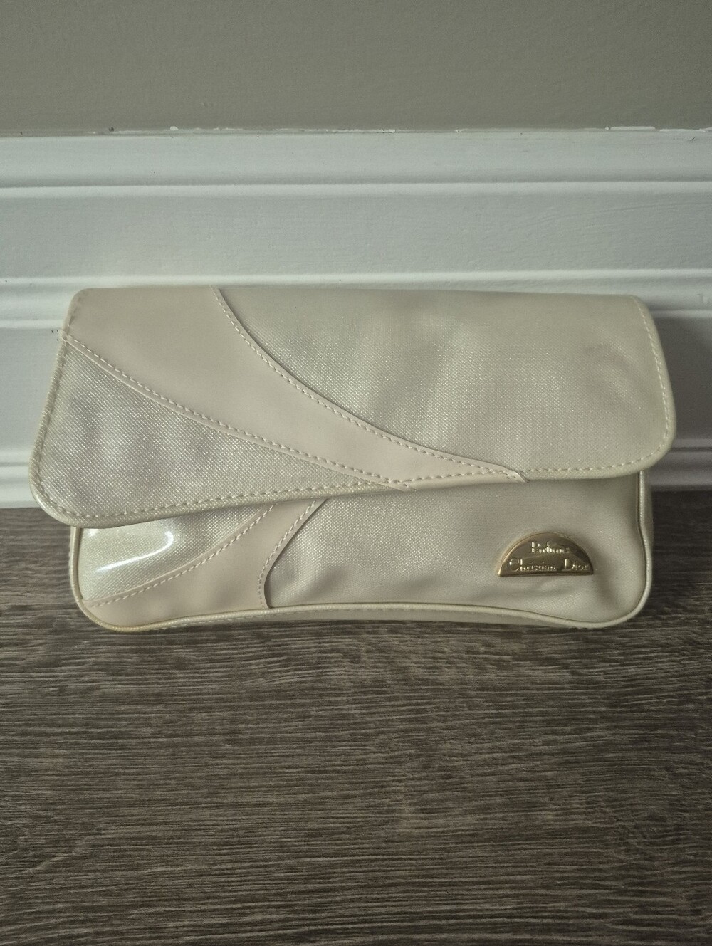 Dior Cream Patent Leather Clutch Gold Hardware
